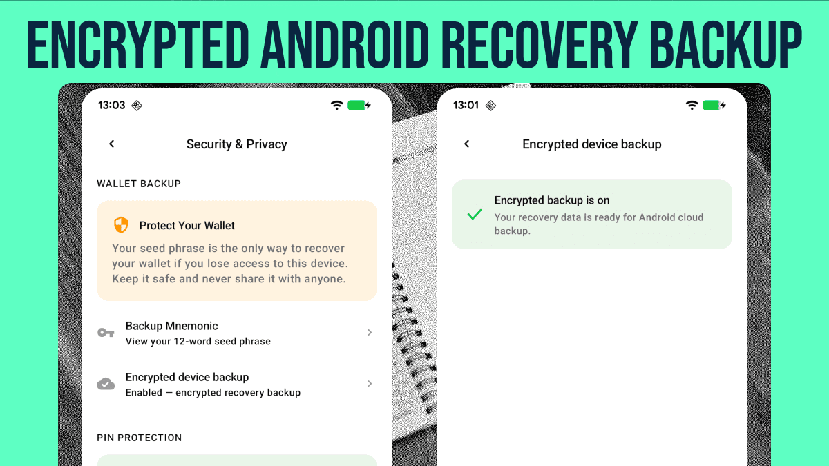 Numo Security and Privacy and encrypted device backup screens