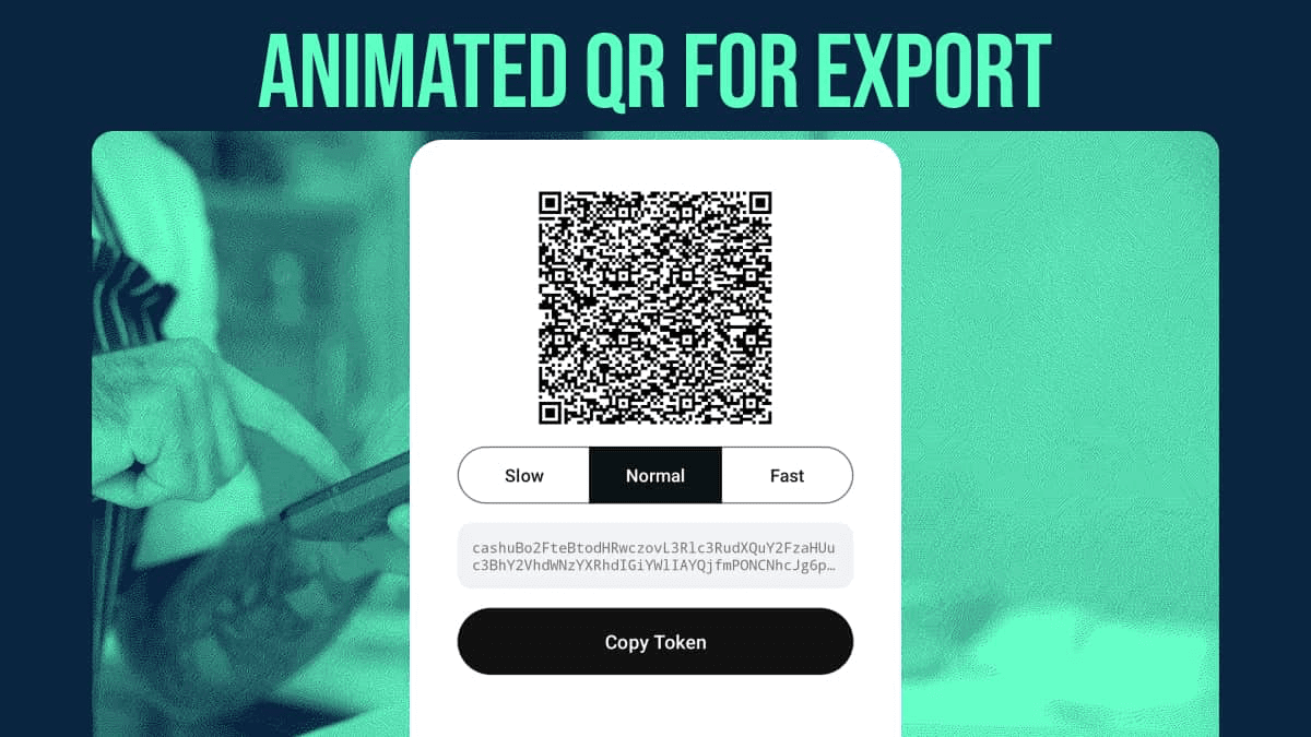 Numo v1.9 animated QR export with slow, normal, and fast speed controls