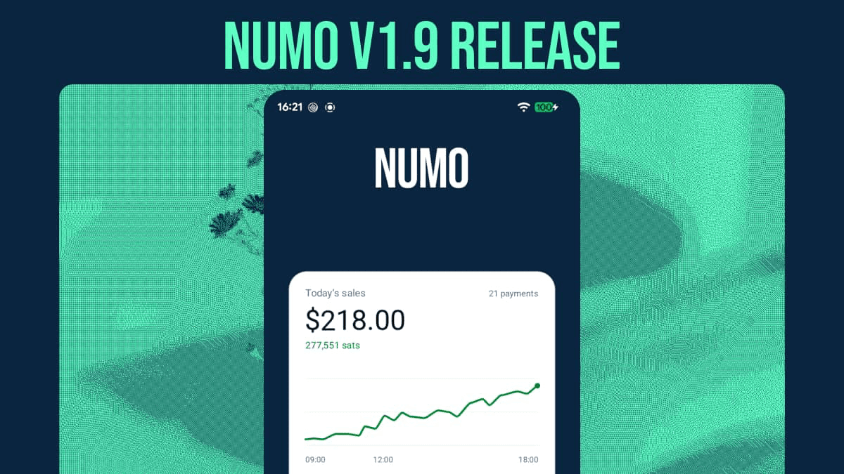 Numo v1.9 release artwork showing the sales dashboard on a phone