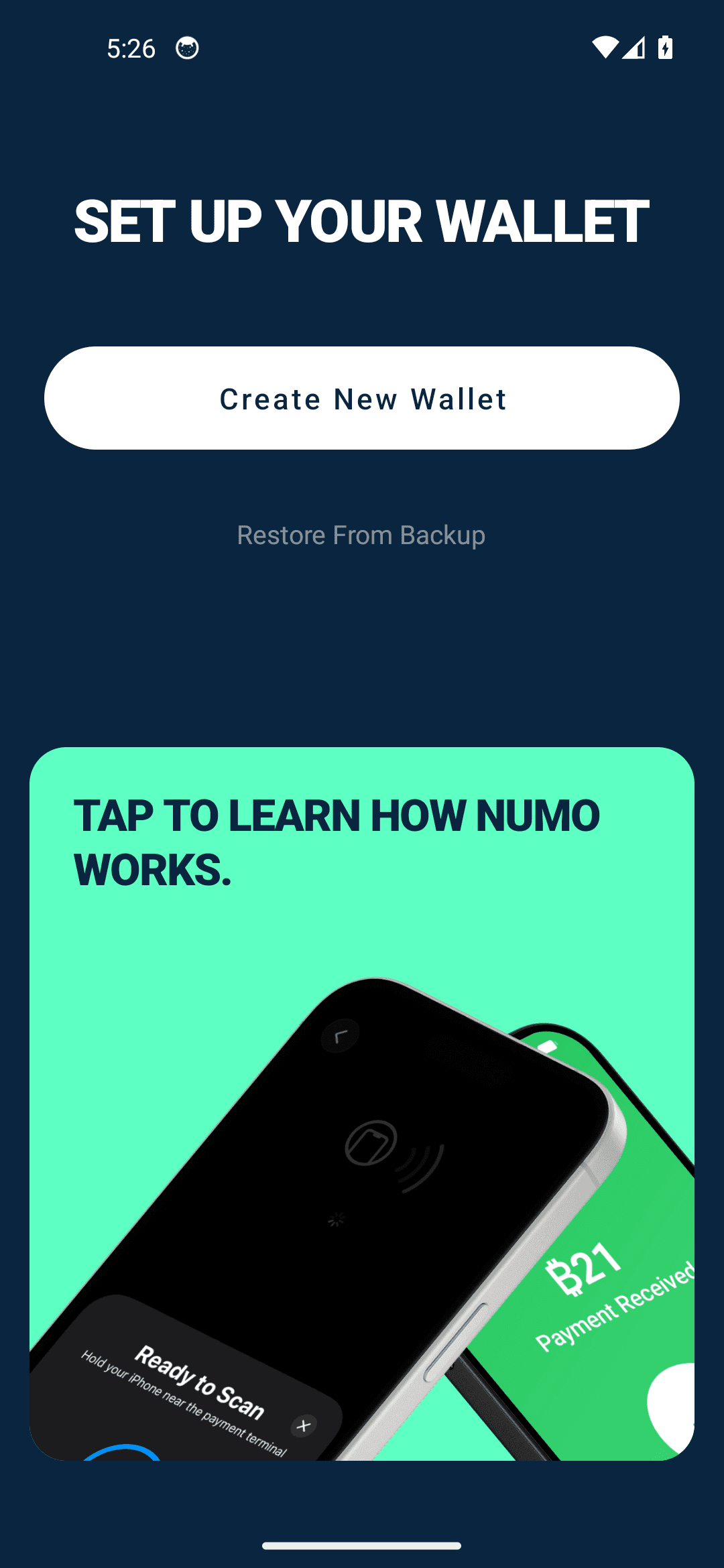 Numo Set Up Your Wallet screen